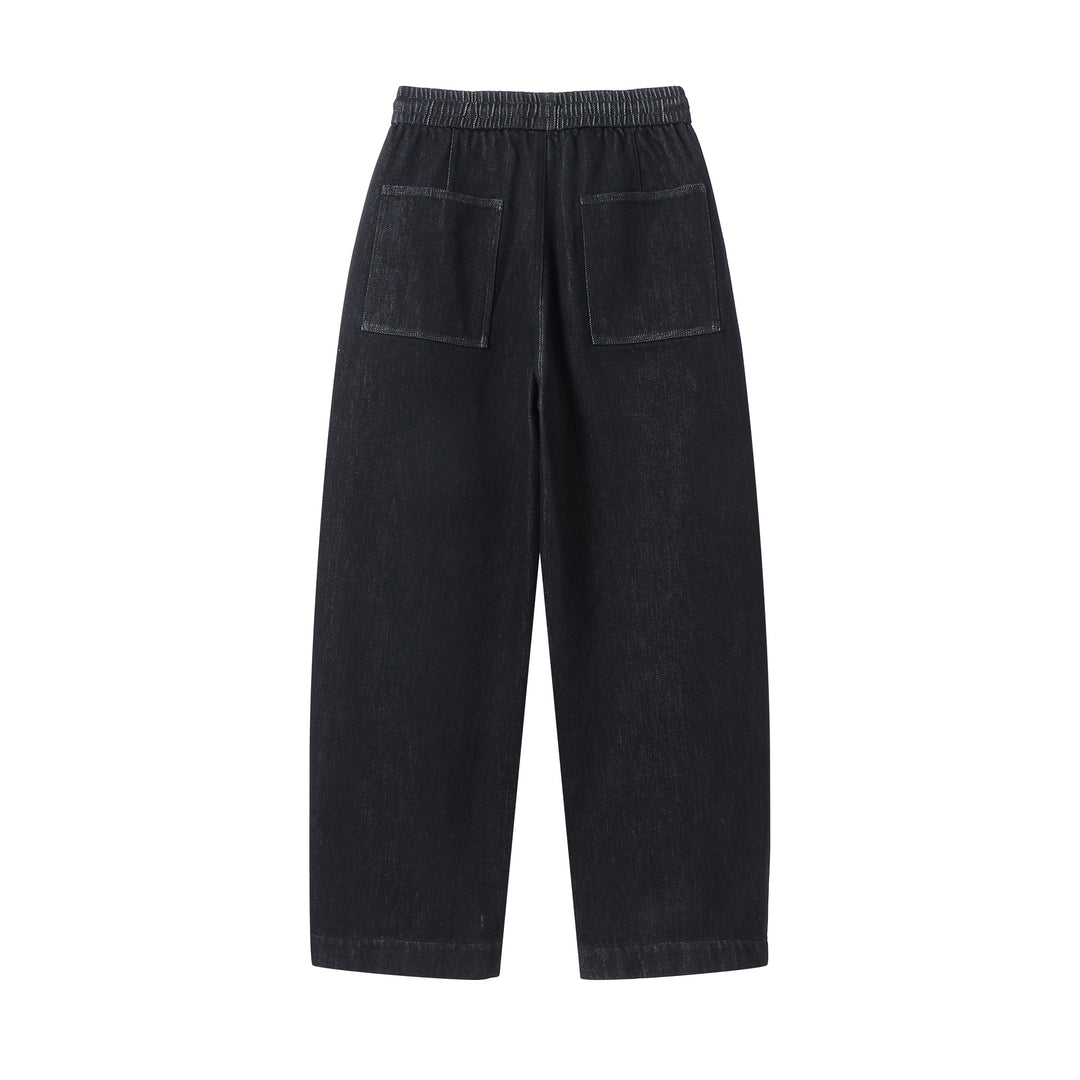 Damen weite Cropped-Denimhose mit elastischem Bund, Tunnelzug und Eingrifftaschen Shop Nory