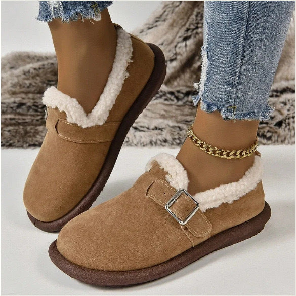 Damen Gefütterte Veloursimitat-Hausschuhe mit verstellbarem Schnallenriemen Shop Nory
