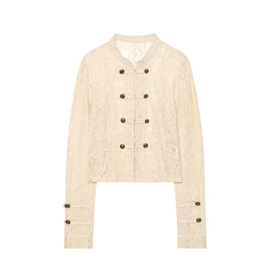 Damen Spitzenjacke mit Mandarinkragen und dekorativen Froschverschlüssen Shop Nory