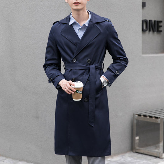 Herren Wasserabweisender Trenchcoat mit Doppelreihe, klassischem Revers und Taillengürtel Shop Nory