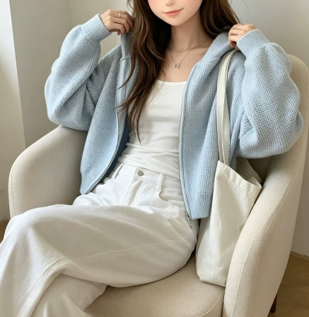 Damen Bequemer Strick-Hoodie mit Reißverschluss Shop Nory