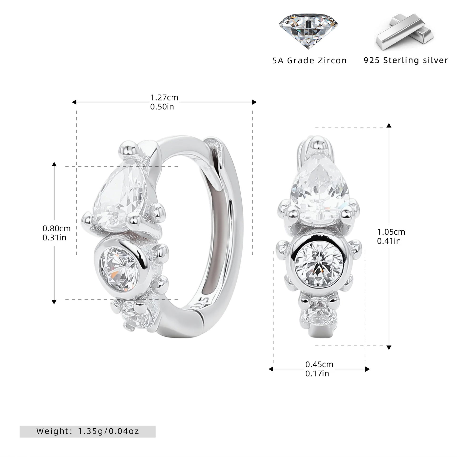 Damen Ohrstecker mit funkelnden Zirkon-Details aus 925 Sterling Silber Shop Nory
