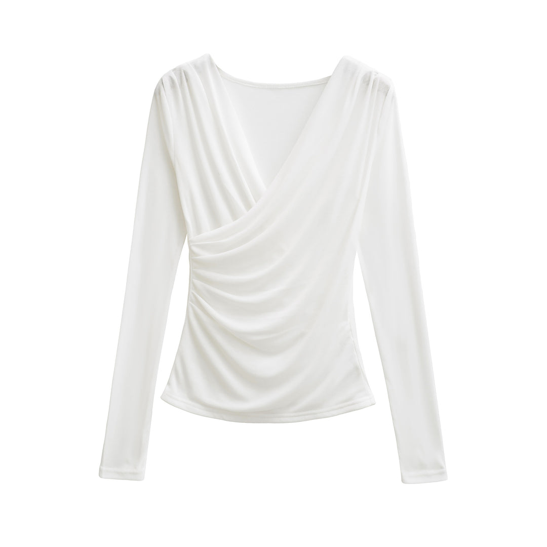 Damen Drapiertes Longsleeve mit V-Ausschnitt und seitlicher Raffung Shop Nory