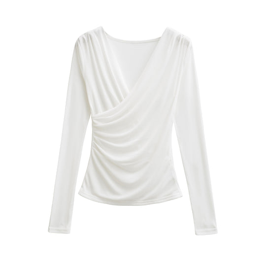 Damen Drapiertes Longsleeve mit V-Ausschnitt und seitlicher Raffung Shop Nory
