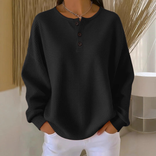 Damen Oversize Waffelstrick-Henleyshirt mit Knopfleiste und Rundhalsausschnitt Shop Nory