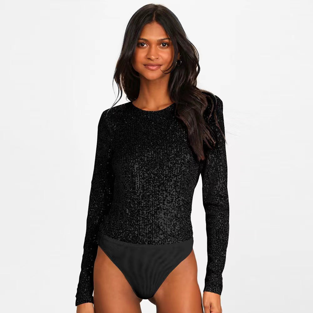 Damen Funktionsreicher Pailletten-Bodysuit mit langem Arm