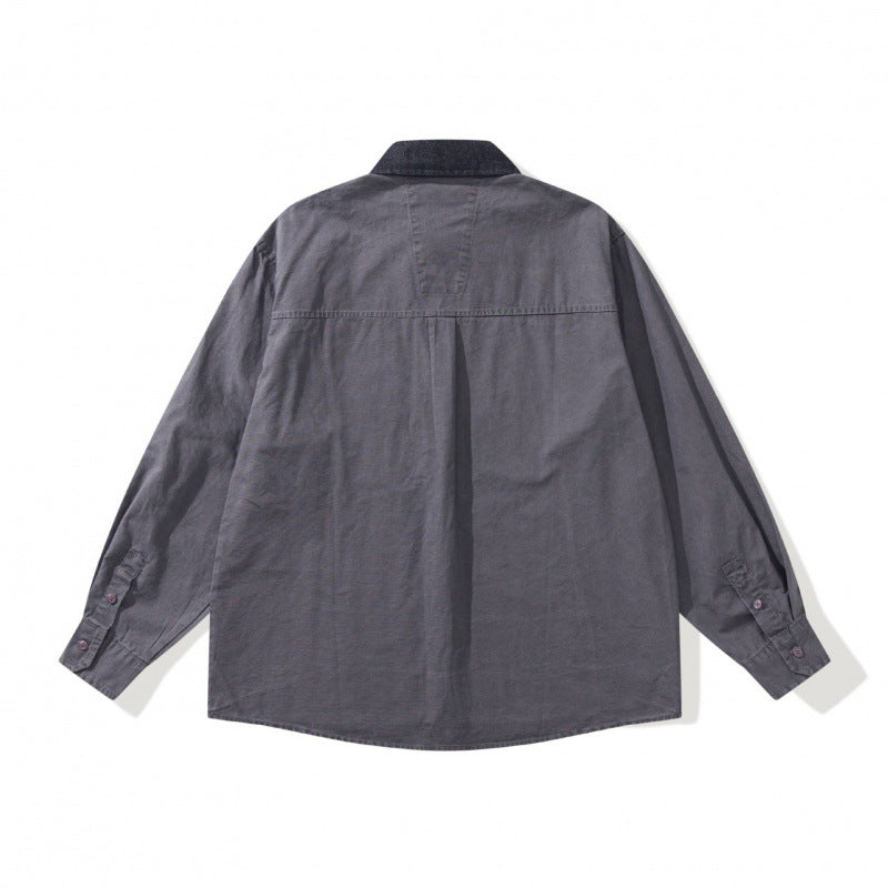 Herren Oversize Hemdjacke mit Cordkragen, Brusttasche und Nieten-Detail Shop Nory