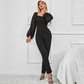 Damen eleganter Jumpsuit mit Puffärmeln und transparenten Akzenten Shopnory