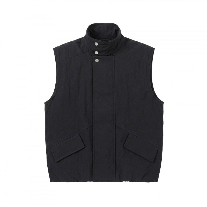 Unisex Kastenförmige wattierte Ärmellose Weste mit hohem Stehkragen, verdeckter Druckknopfleiste und Pattentaschen Shop Nory