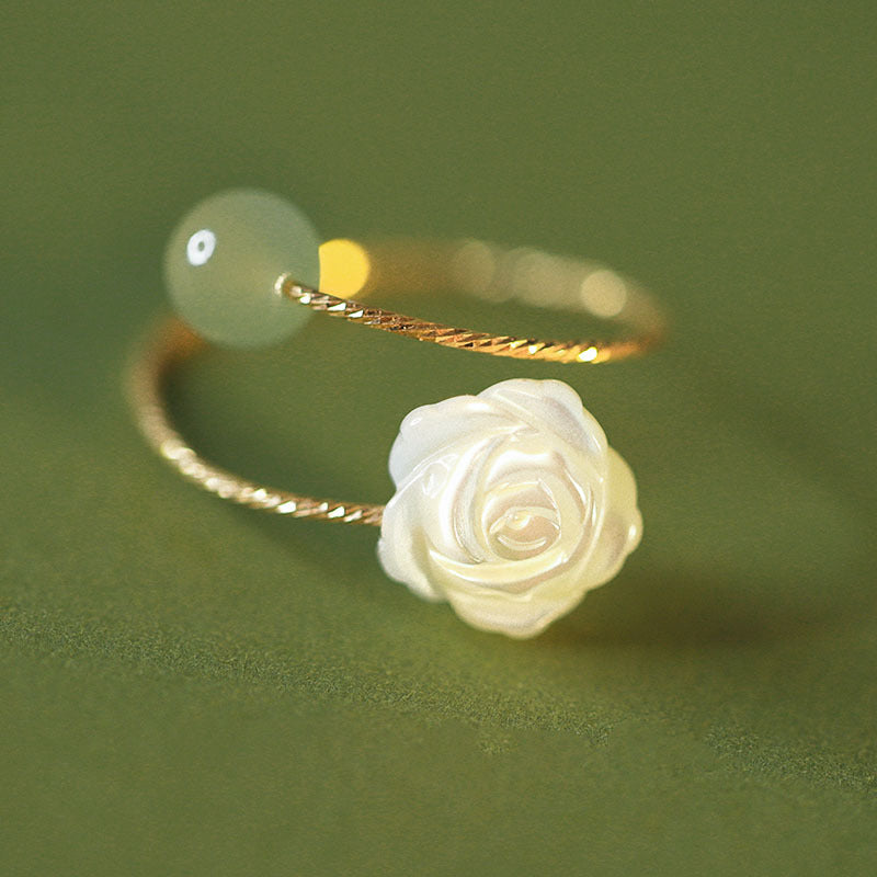 Damen Offener Ring mit filigranem Rosen-Design und eleganter Steinverzierung Shop Nory