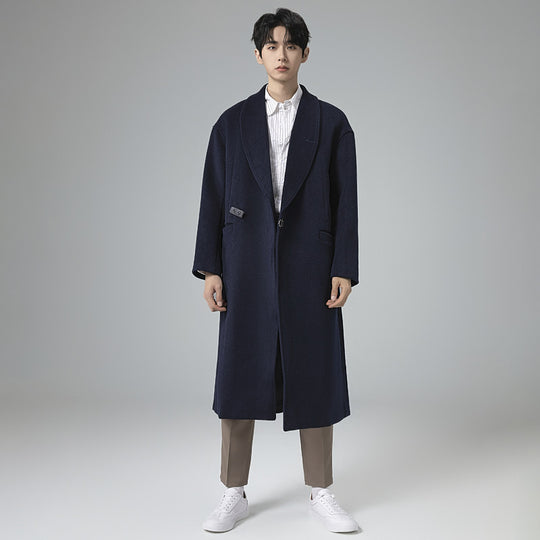 Herren Maxilanger Wollmix-Übermantel im Oversize-Schnitt mit weitem Schalkragen und dekorativer Gurtleiste Shop Nory