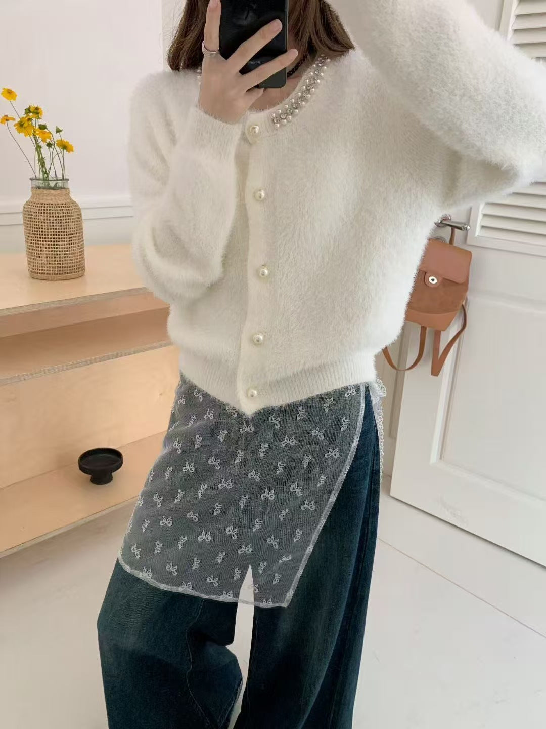 Damen Kuschelige Cardigan mit Perlen-Dekor Shop Nory