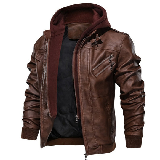 Herren Modische Kunstlederjacke mit Kapuze Shop Nory
