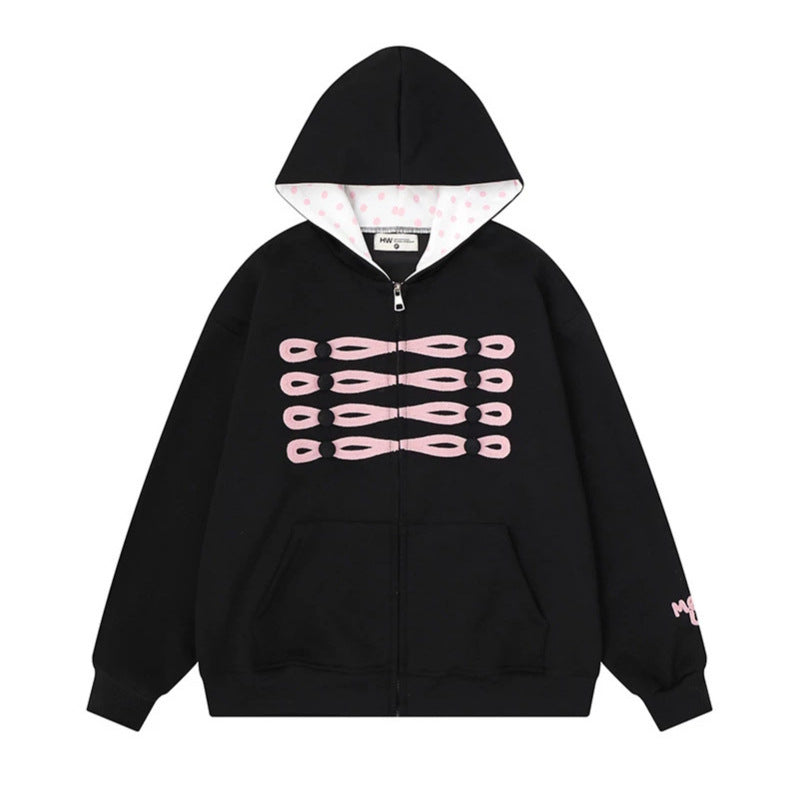 Damen Kapuzen-Sweatjacke im Oversize-Schnitt mit dekorativem Knopf-Print und gepunktetem Kapuzenfutter Shop Nory