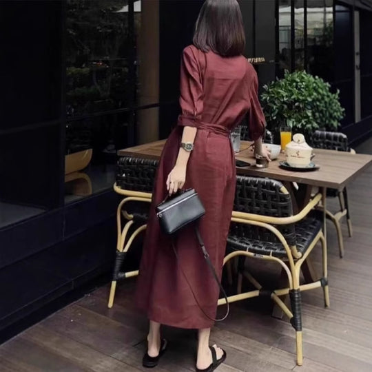 Damen Leichter Culotte-Jumpsuit mit Stehkragen, 3/4-Ärmeln und Taillengürtel Shop Nory