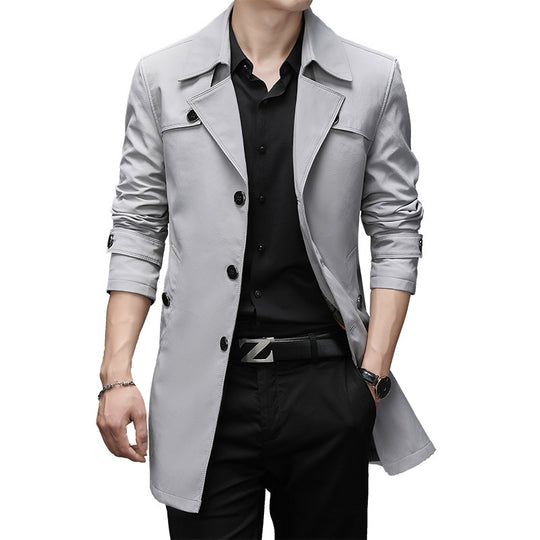 Herren Schmal geschnittener Trenchcoat mit Reverskragen und dezenter Knopfleiste Shop Nory