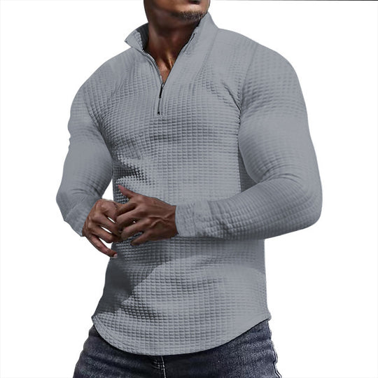 Herren Waffelstrick-Langarmshirt mit kurzem Reißverschluss Shop Nory