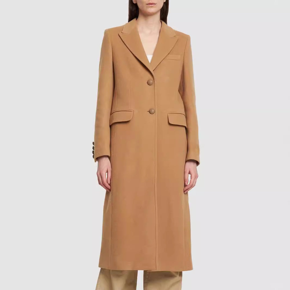 Damen Midilanger Einreihiger Tailoring‑Mantel mit schmalem Revers und Pattentaschen Shop Nory