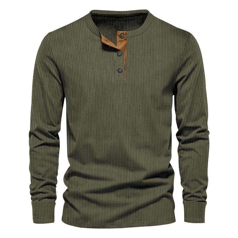 Herren lässiges Langarmshirt mit Knopfleiste und Rippstruktur