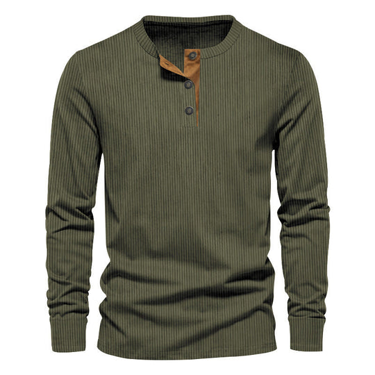Herren lässiges Langarmshirt mit Knopfleiste und Rippstruktur