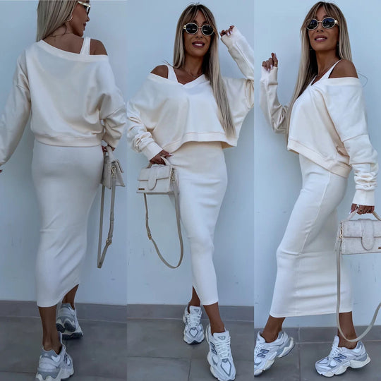 Damen weiches geripptes Lounge-Set mit Oversize-Viskoseshirt und High-Waist Schlaghose Shop Nory