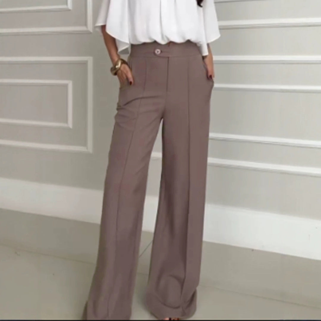 Damen Hochtaillierte Palazzo-Hose mit Bügelfalte, geradem Bein und Eingrifftaschen Shop Nory