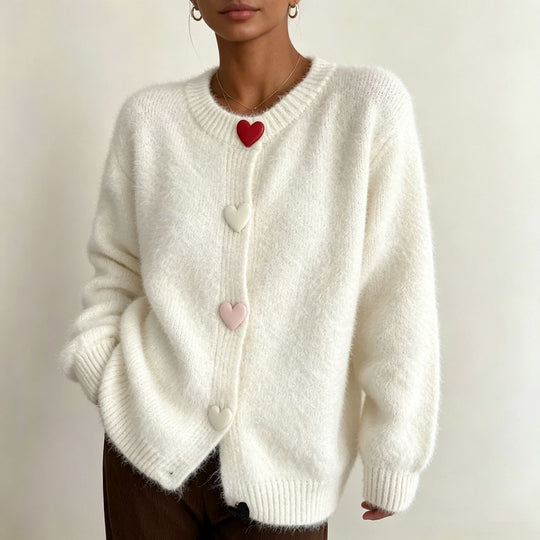 Damen Flauschiger Kurzcardigan mit Herz‑Knopfleiste und Raglanärmeln Shop Nory