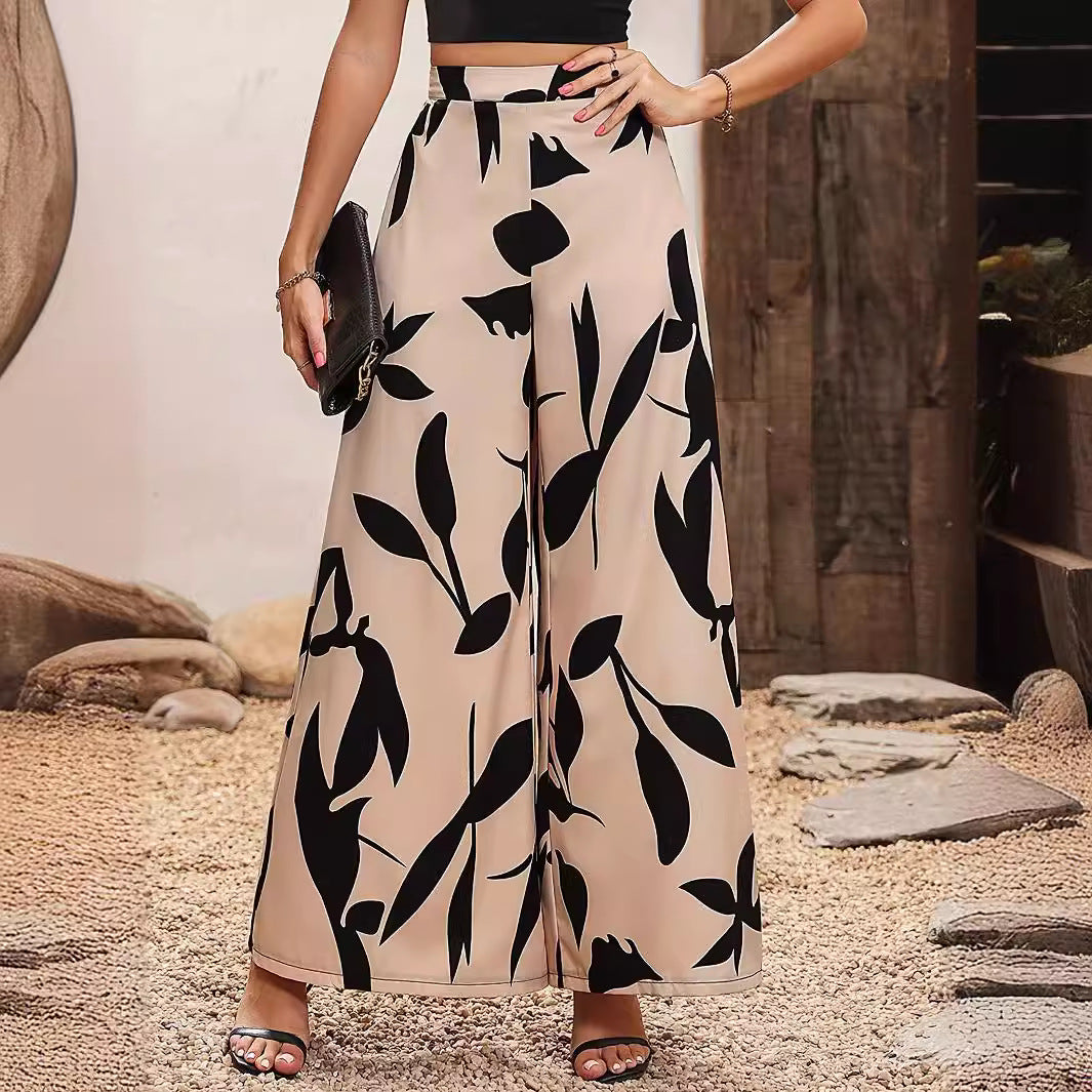 Damen Hochtaillierte Sommerhose mit floralem Druck