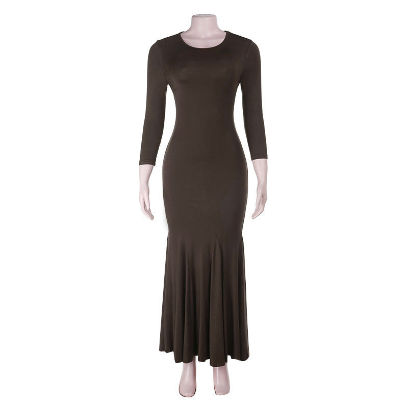 Damen figurbetontes Maxikleid mit Trompetensaum und Dreiviertelärmeln Shop Nory