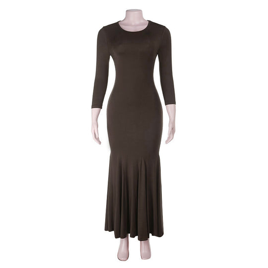 Damen figurbetontes Maxikleid mit Trompetensaum und Dreiviertelärmeln Shop Nory