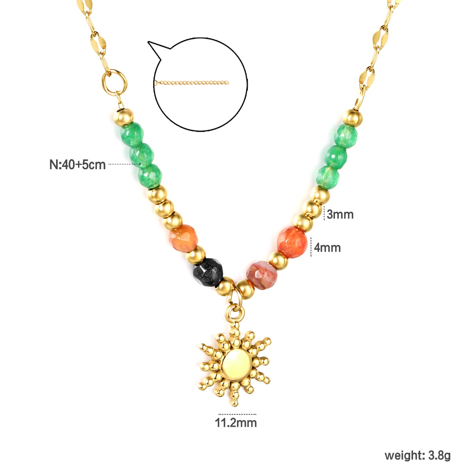 Damen elegante Halskette mit bunten Halbedelstein-Elementen und Sonnensymbol-Anhänger Shop Nory