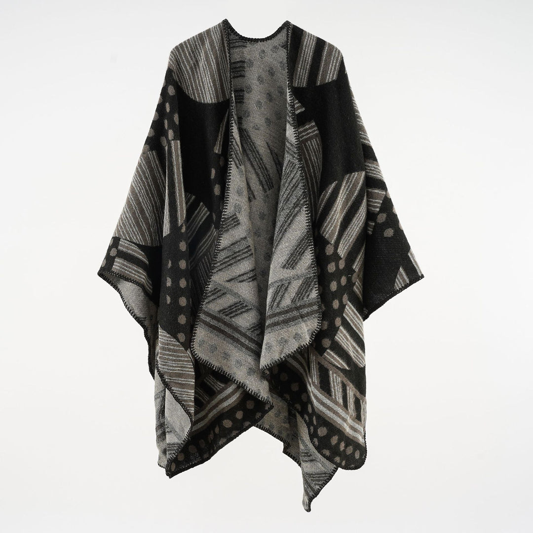 Damen Jacquard‑Ruana mit grafischem Muster und Kettelkante Shop Nory