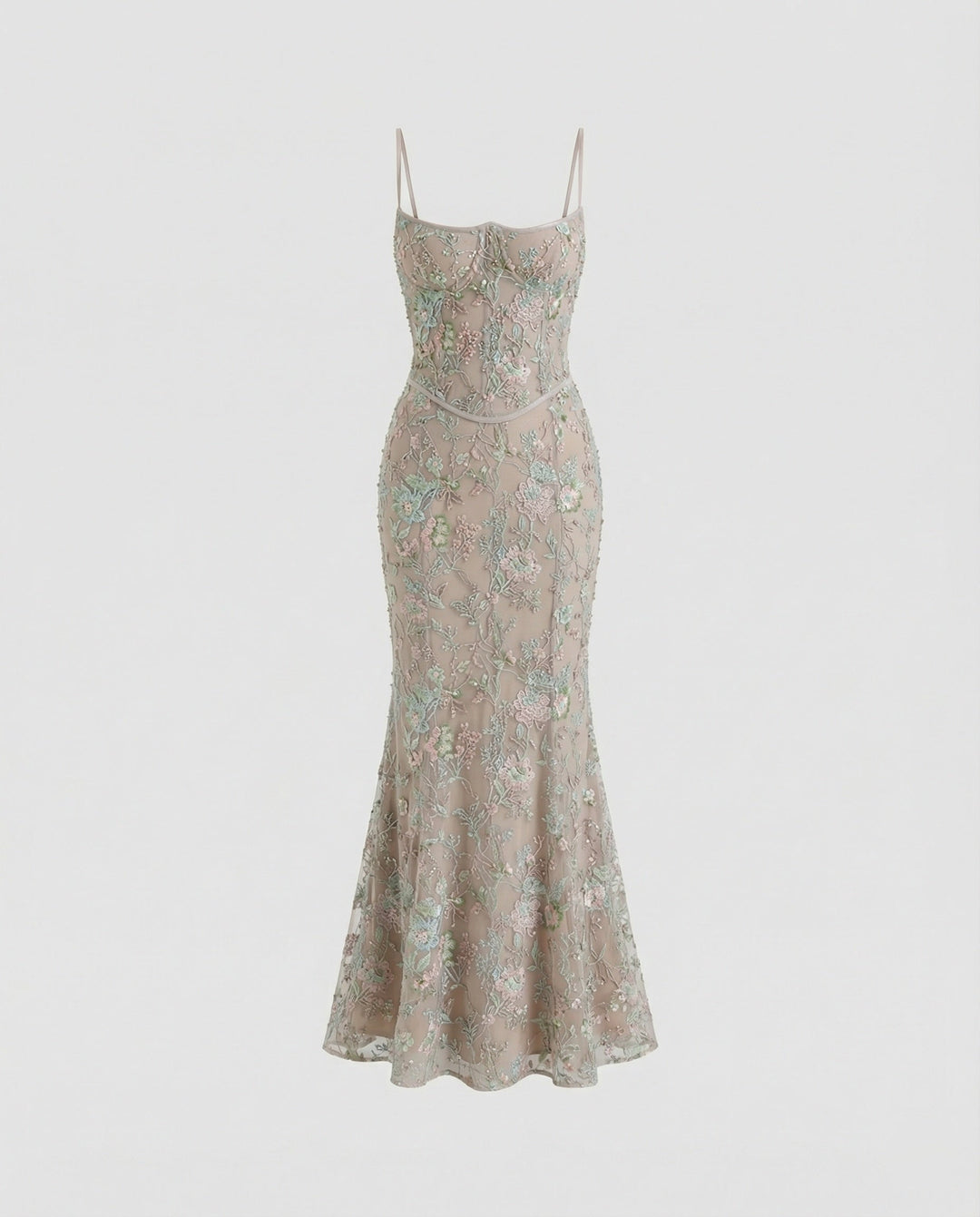 Abendkleid lang mit Spitze und Stickerei