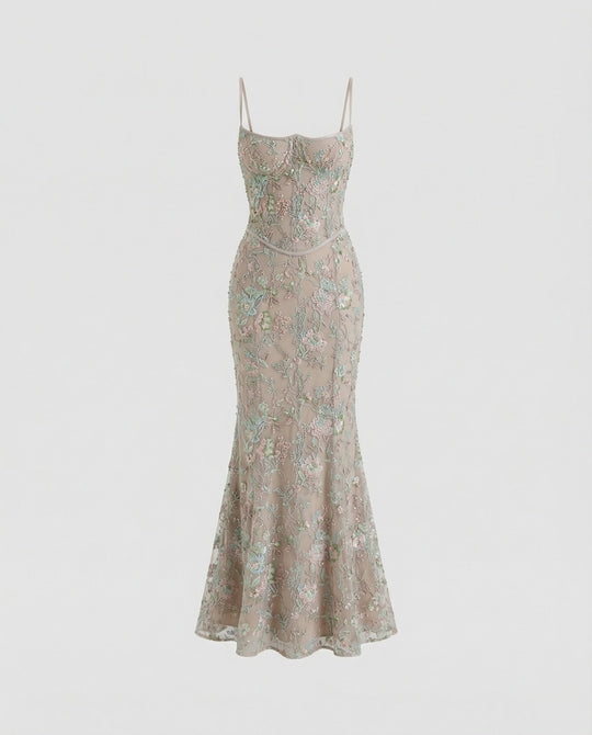 Abendkleid lang mit Spitze und Stickerei