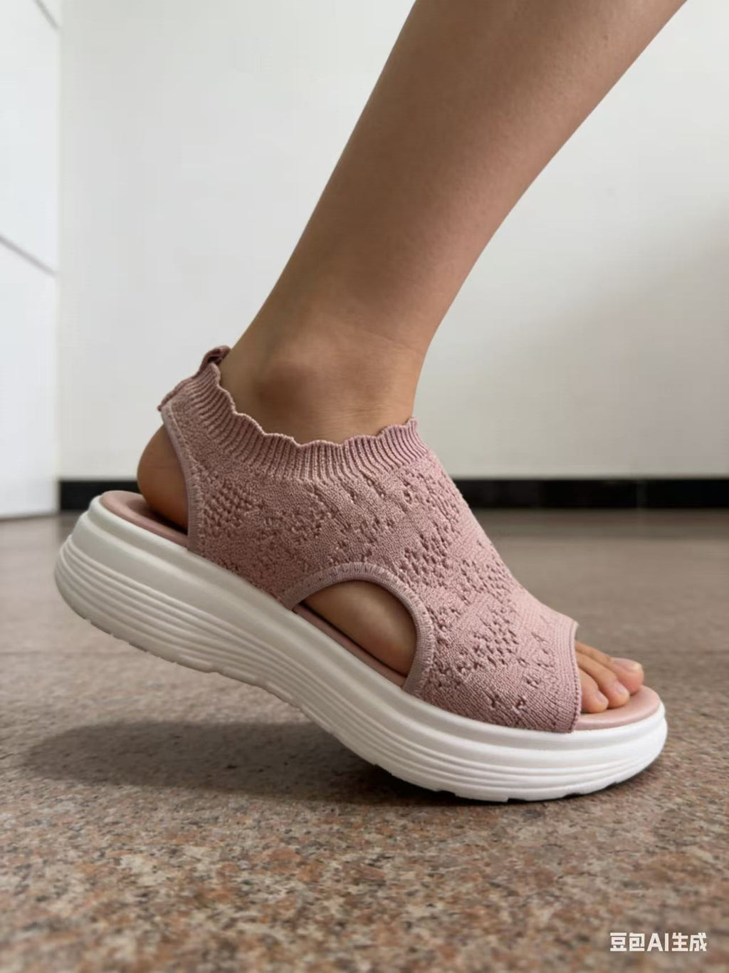 Damen Bequeme Plateau-Sandalen mit elastischem Obermaterial und atmungsaktiver Sohle Shopnory