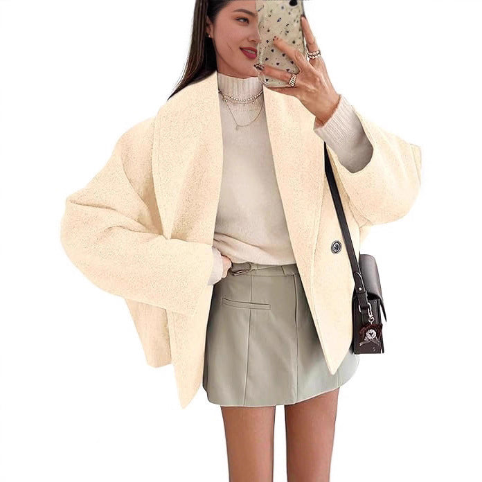 Damen nan oversized Teddyjacke mit großem Schalkragen und Ein-Knopf-Verschluss Shop Nory