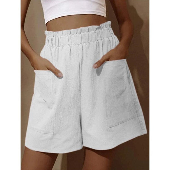Shorts aus Baumwolle und Leinen mit hoher Taille für Damen