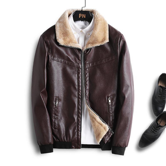 Herren gefütterte Kunstleder-Bomberjacke mit Sherpa-Kragen und wärmender Teddyinnenlage Shop Nory