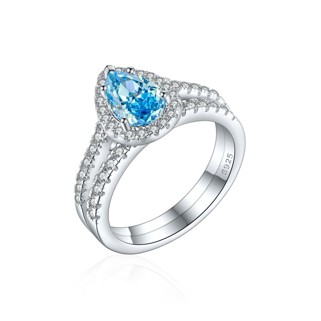 Damen eleganter Tropfenring mit funkelndem Edelstein und Zirkonia-Besatz Shop Nory