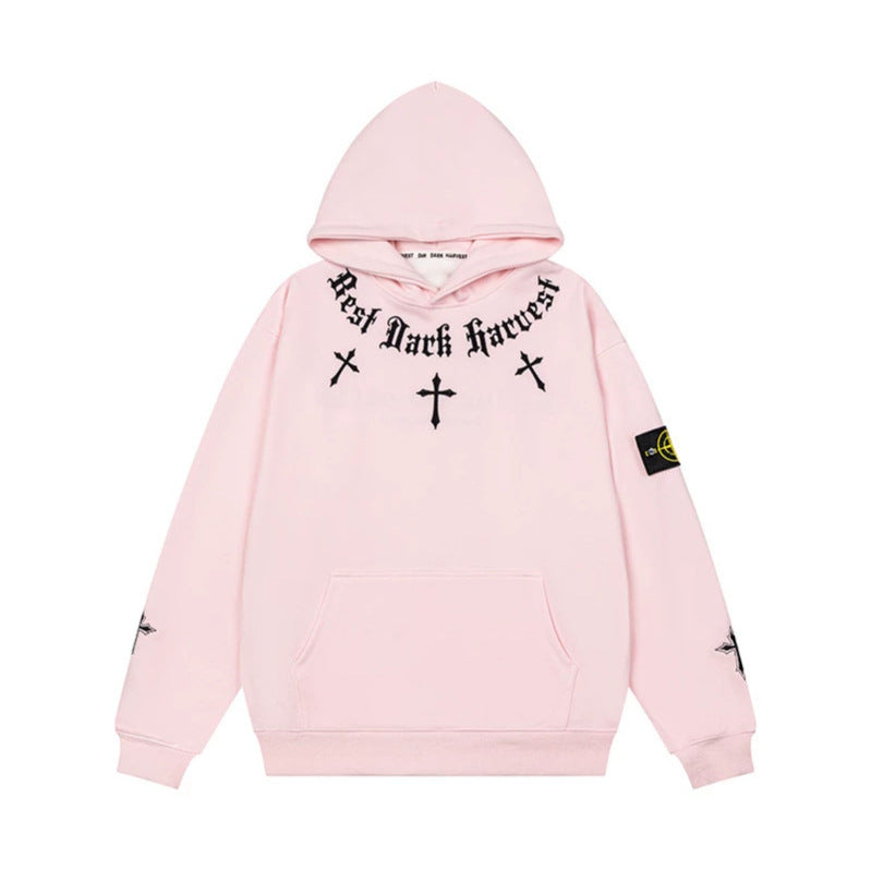 Unisex Oversize Kapuzenpullover mit Gothic-Kreuz-Print, Kängurutasche und Rippbündchen Shop Nory