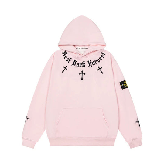 Unisex Oversize Kapuzenpullover mit Gothic-Kreuz-Print, Kängurutasche und Rippbündchen Shop Nory