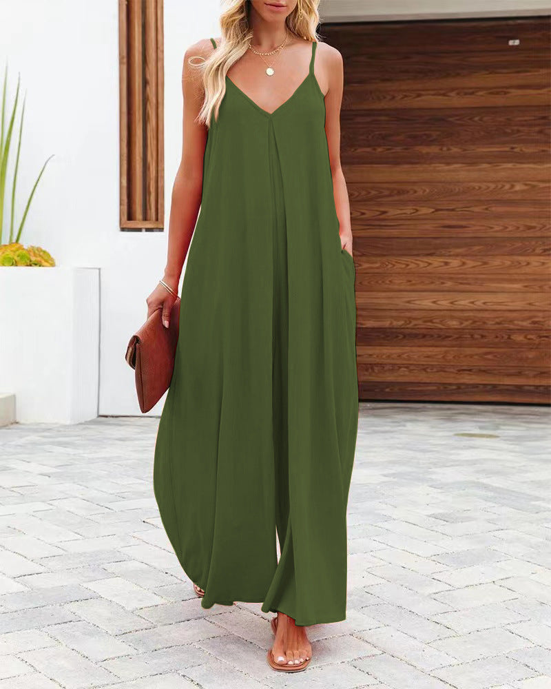 Damen Maxikleid mit v-ausschnitt und fließendem Schnitt