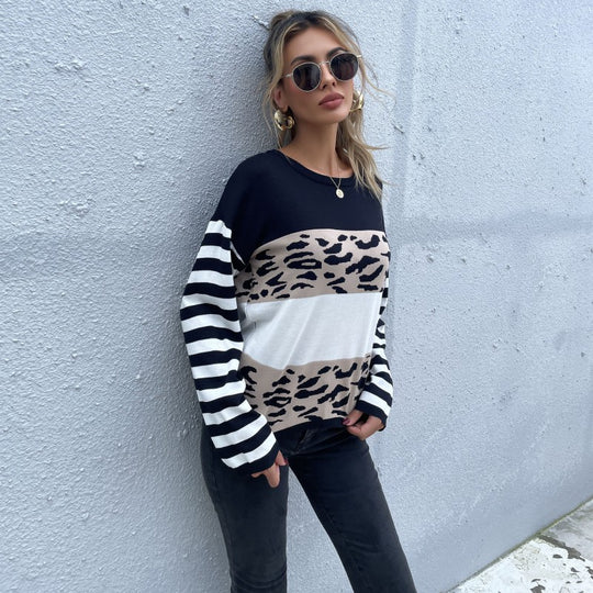 Damen Strickpullover mit Animal-Blockstreifen und Bretonärmeln Shop Nory