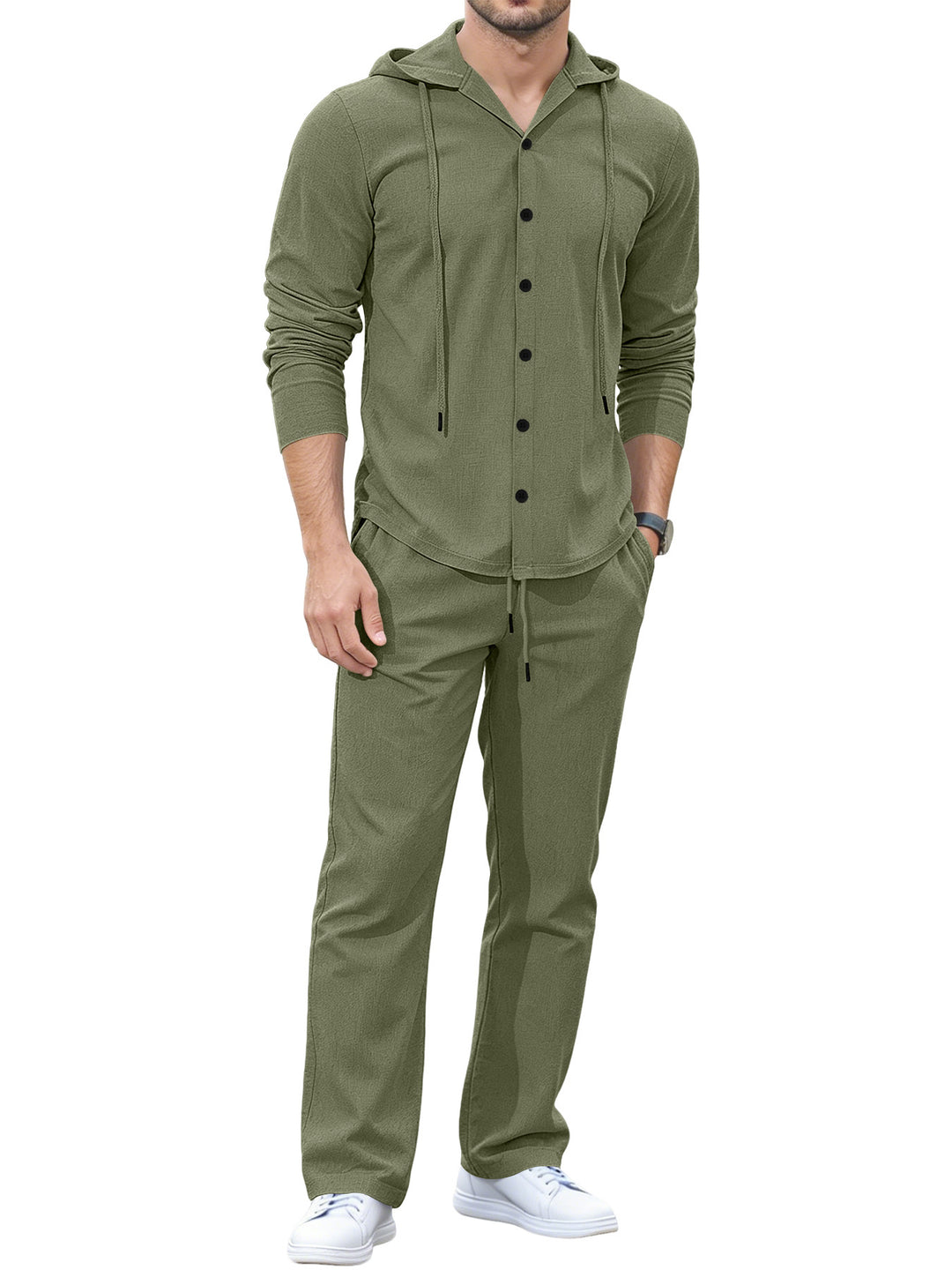Herren Lässiges Knopf‑Hoodie Lounge‑Set aus Jersey mit Kordelzug und Komfort‑Jogger Shop Nory