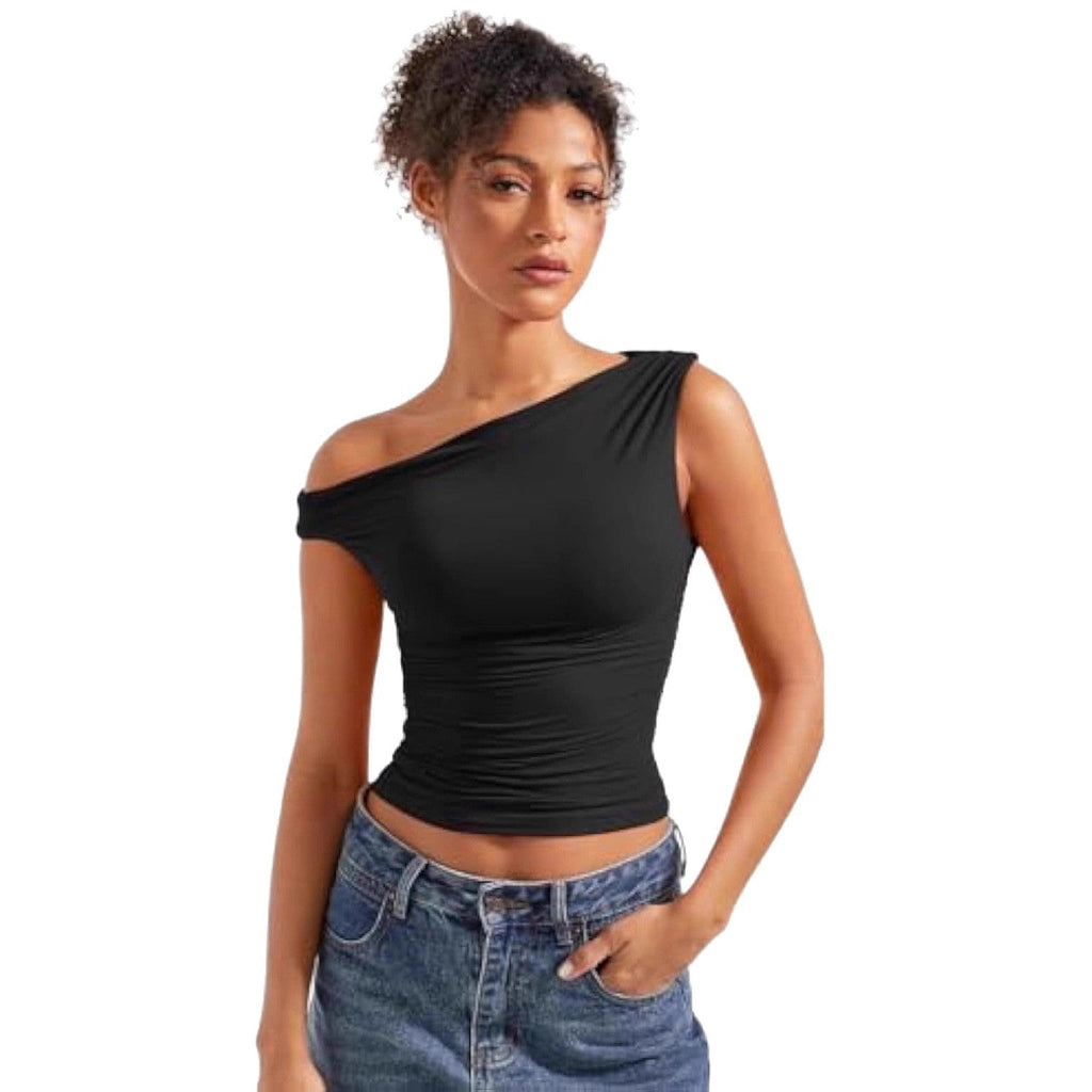Damen figurbetontes Oberteil mit asymmetrischem Ausschnitt Shopnory