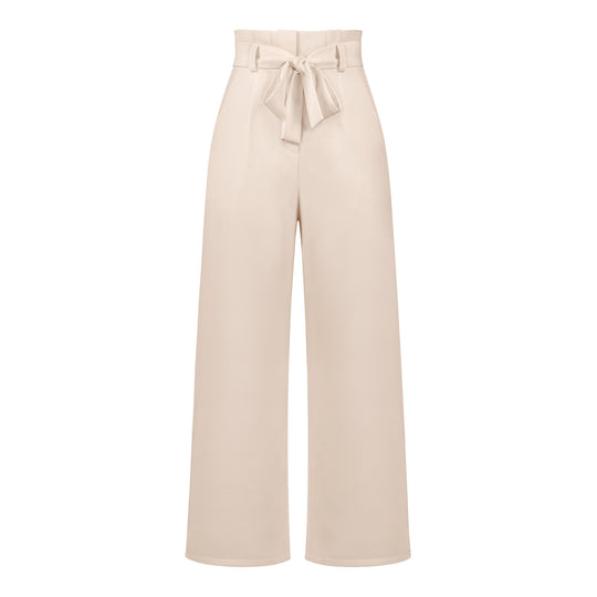 Damen hochtaillierte Paperbag-Hose mit weitem Bein und Taillengürtel Shop Nory