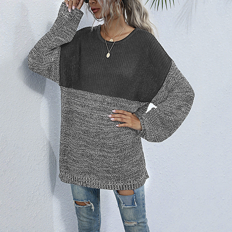 Damen Oversize-Strickpullover im Melange-Blockdesign mit Rundhalsausschnitt & verlängertem Saum Shop Nory