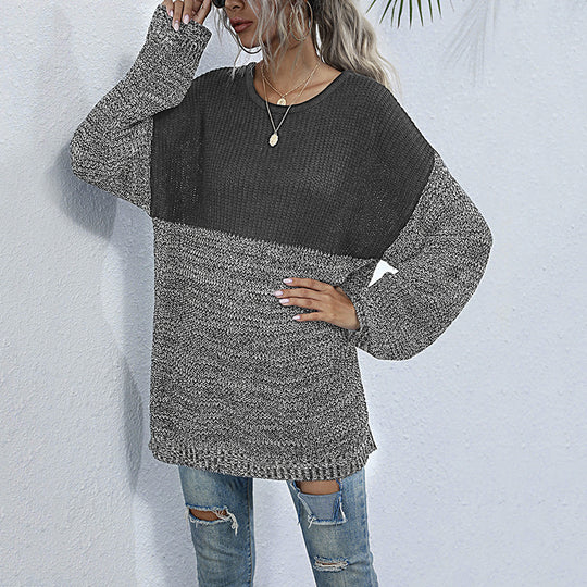 Damen Oversize-Strickpullover im Melange-Blockdesign mit Rundhalsausschnitt & verlängertem Saum Shop Nory