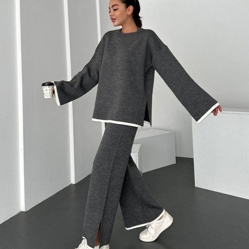 Damen Lässiges Strick-Relax-Set mit weitem Oversize-Pullover und ausgestellter Schlaghose Shop Nory
