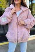 Damen Kuschelige Fleecejacke mit praktischen Taschen und hohen Kragen